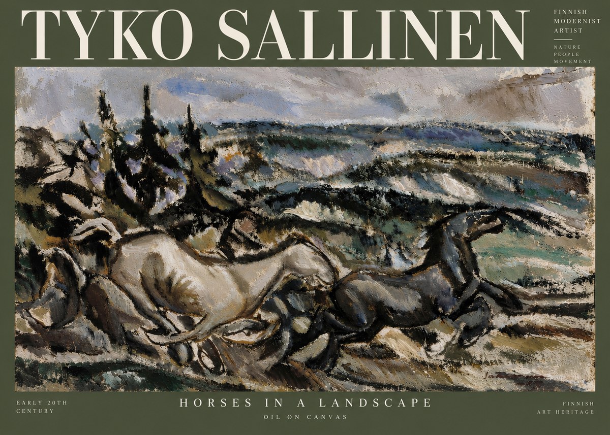 Tyko Sallinen Horses in a Landscape No5 - Póster