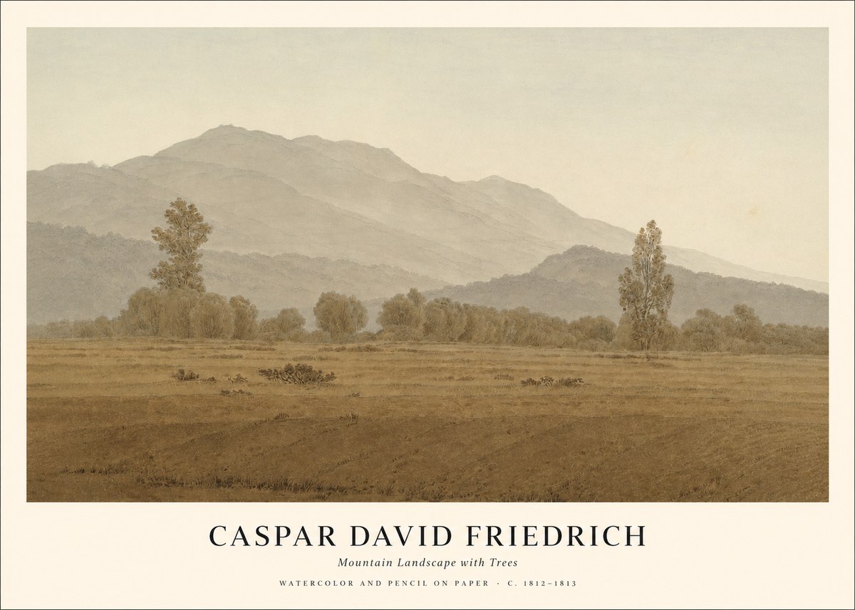 Caspar David Friedrich Mountain Landscape with Trees No1 - Póster