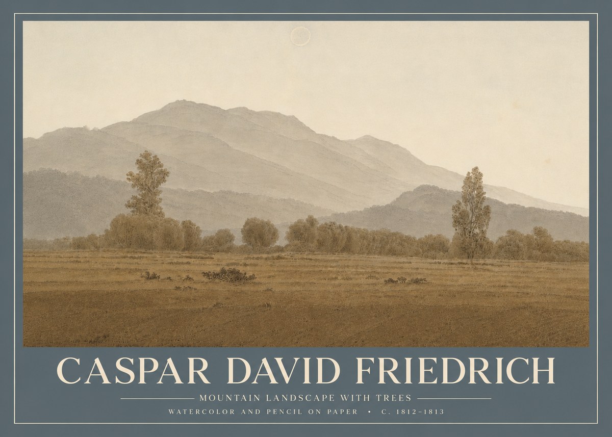 Caspar David Friedrich Mountain Landscape with Trees No4 - Póster
