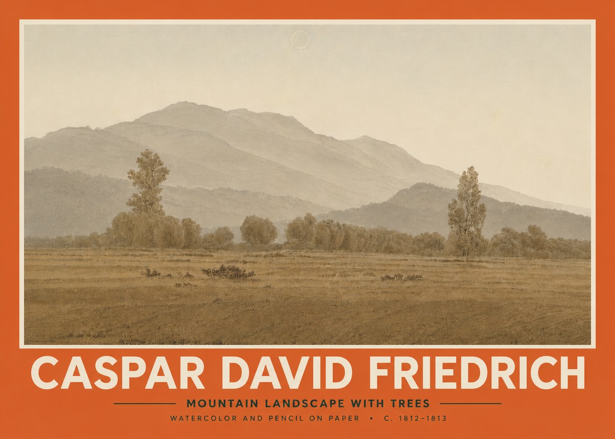 Caspar David Friedrich Mountain Landscape with Trees No5 - Póster