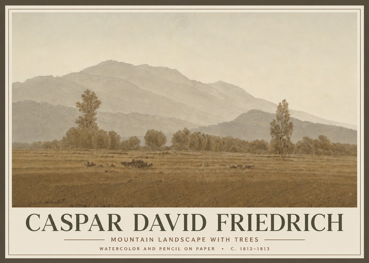 Caspar David Friedrich Mountain Landscape with Trees No6 - Póster