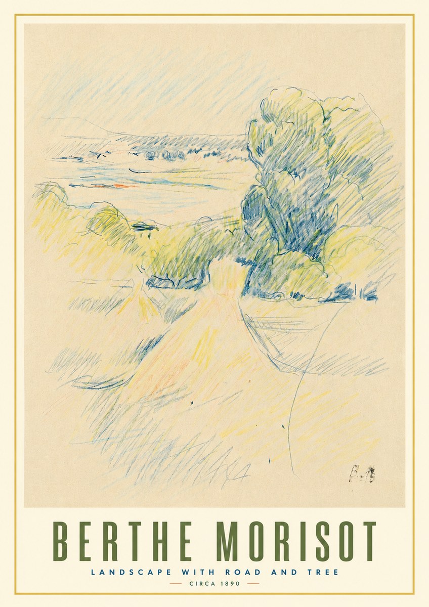 Berthe Morisot Landscape with Road and Tree No3 - Póster