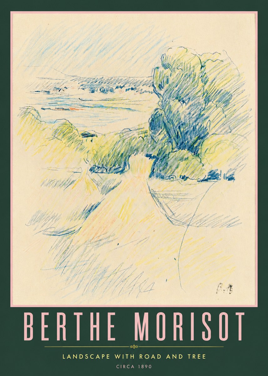 Berthe Morisot Landscape with Road and Tree No6 - Póster