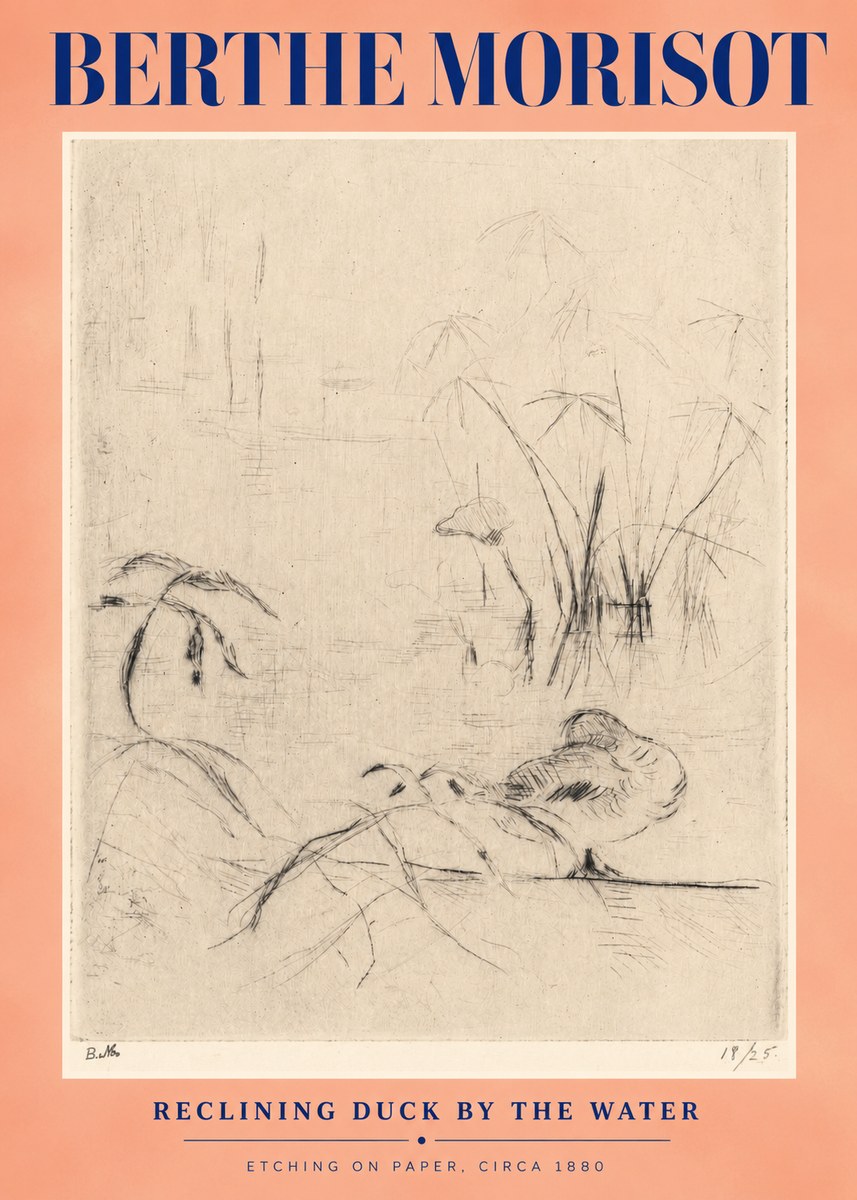 Berthe Morisot Reclining Duck by the Water No3 - Póster