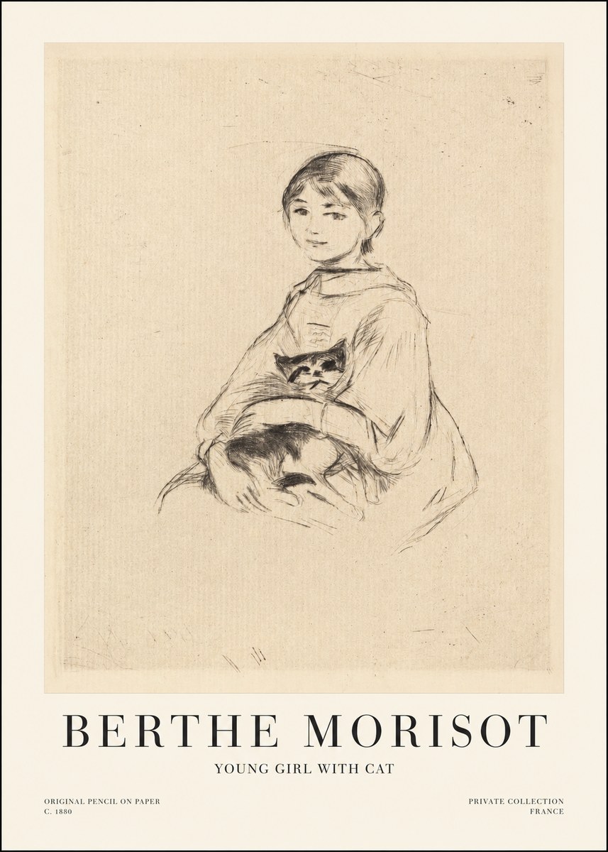 Berthe Morisot Young Girl with Cat No1 - Póster