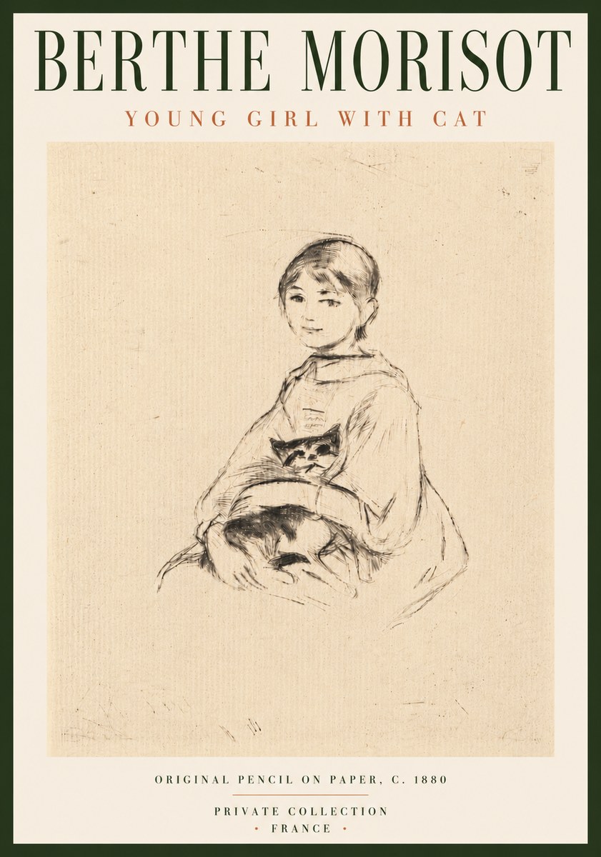 Berthe Morisot Young Girl with Cat No6 - Póster
