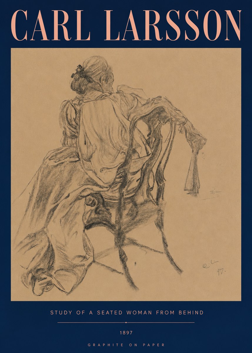 Carl Larsson Study of a Seated Woman from Behind No5 - Póster