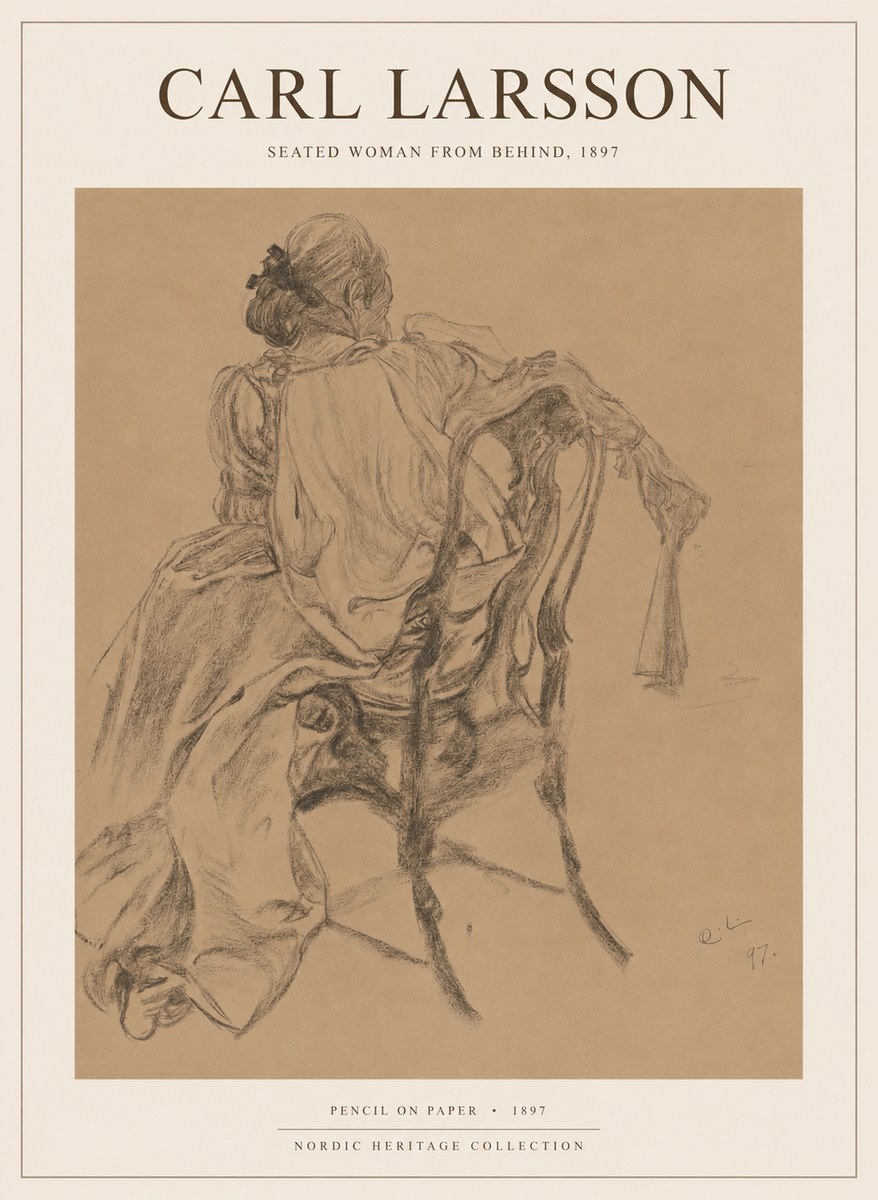 Carl Larsson Study of a Seated Woman from Behind No6 - Póster