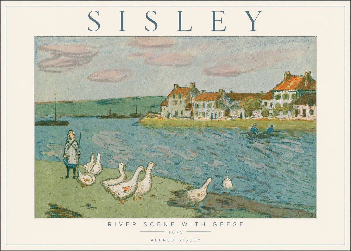 Sisley River Scene with Geese No2 - Póster