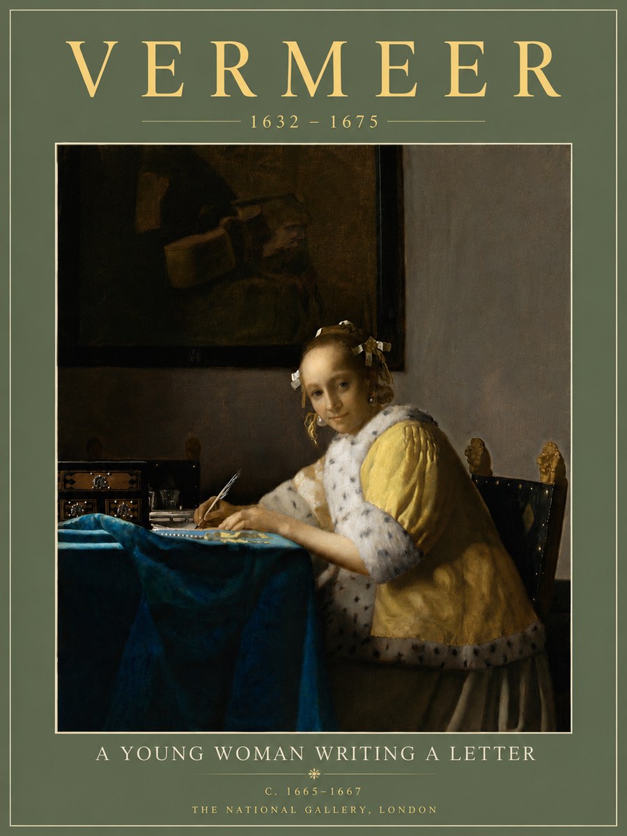 Vermeer A Young Woman Writing a Letter No6 - Póster