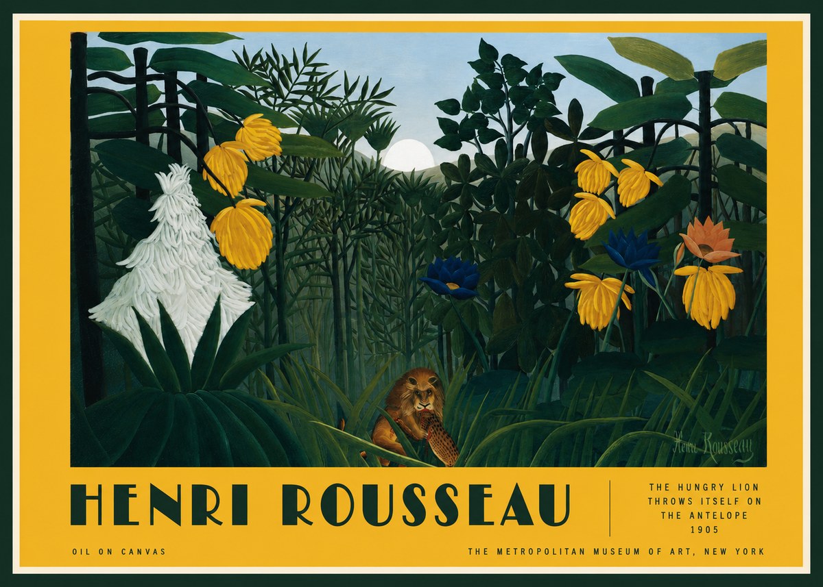 Rousseau The Hungry Lion Throws Itself on the Antelope No2 - Póster