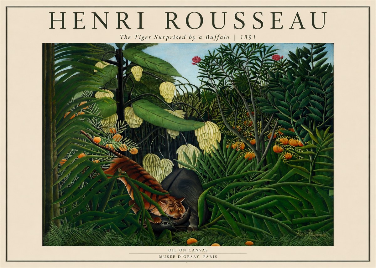 Rousseau The Tiger Surprised by a Buffalo No2 - Póster