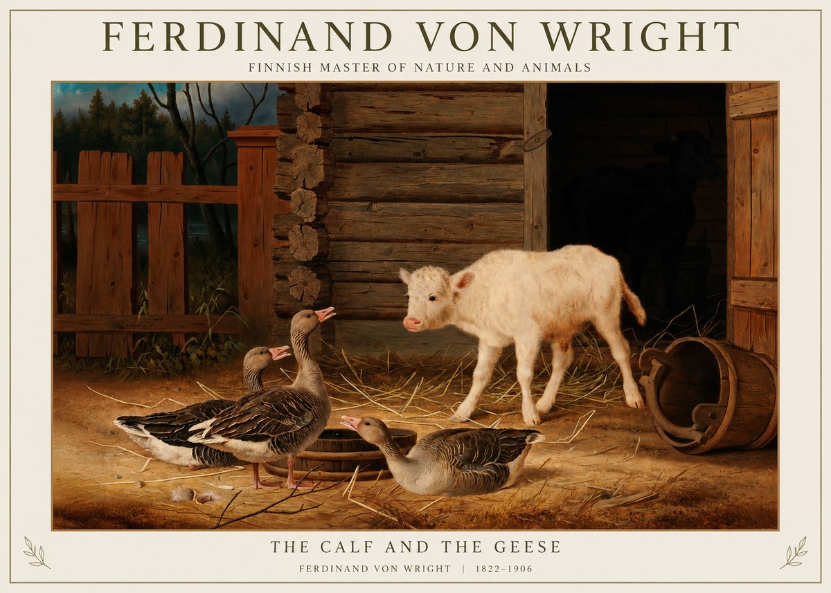 Ferdinand von Wright The Calf and the Geese No1 - Póster