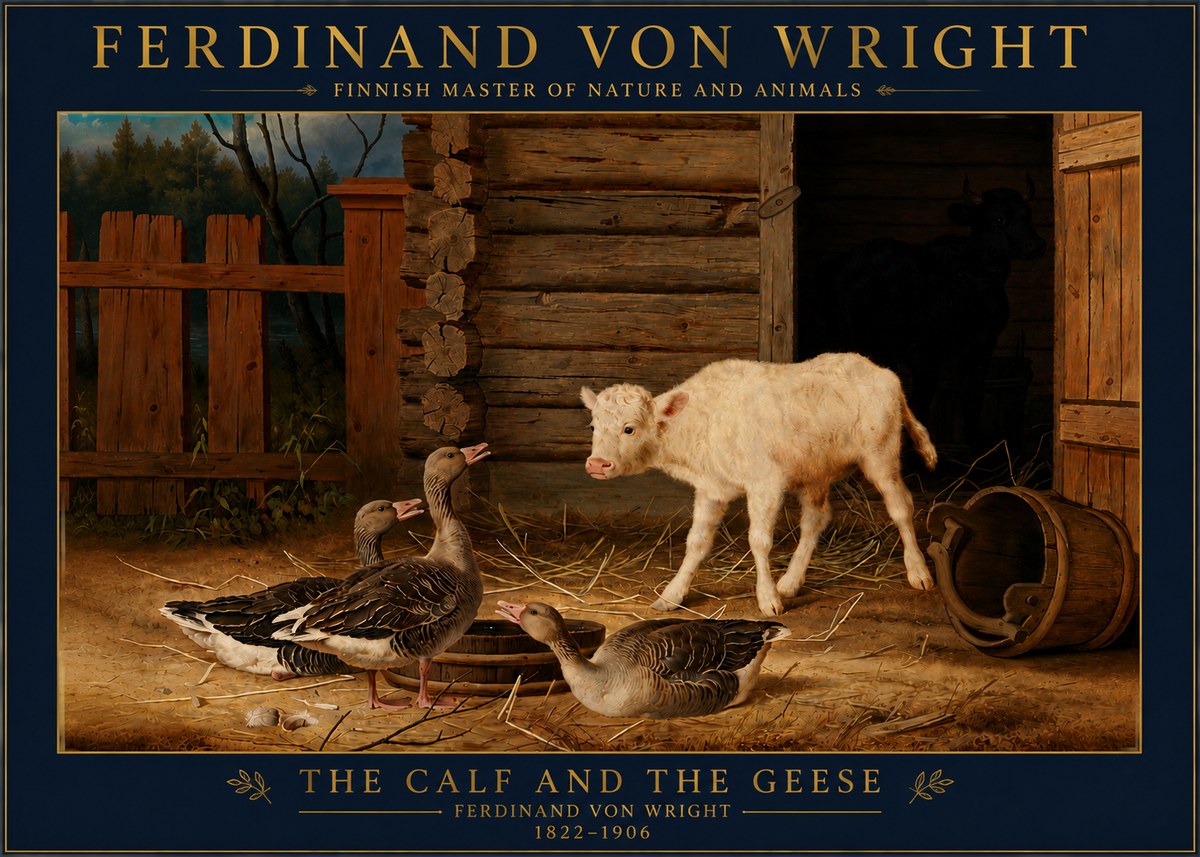Ferdinand von Wright The Calf and the Geese No4 - Póster
