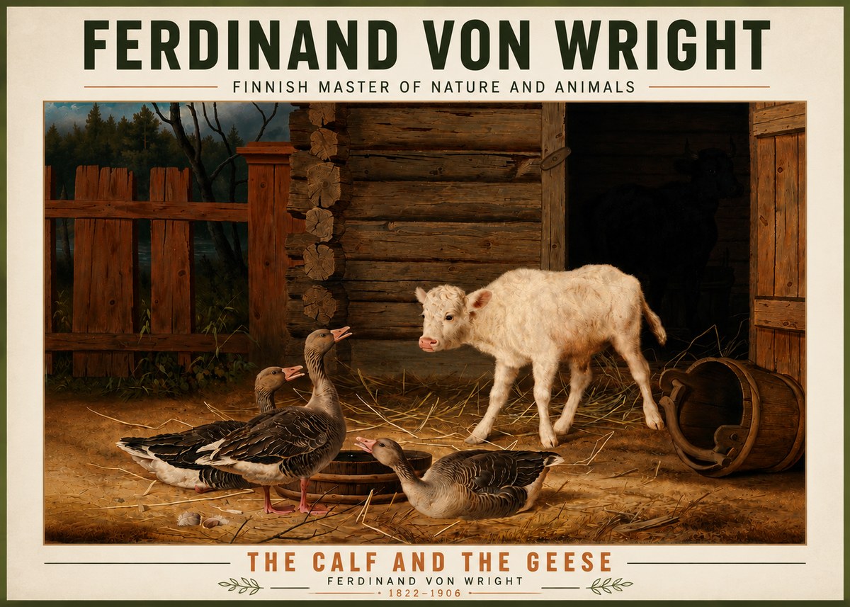 Ferdinand von Wright The Calf and the Geese No5 - Póster