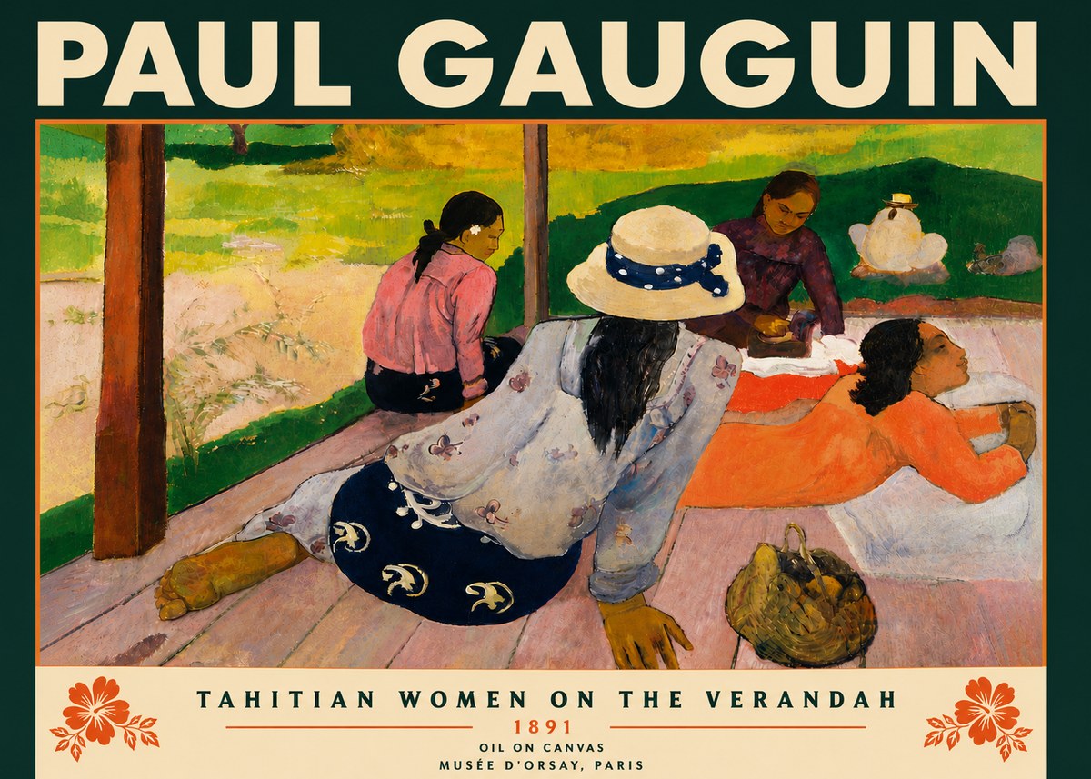 Paul Gauguin Tahitian Women on the Verandah No6 - Póster