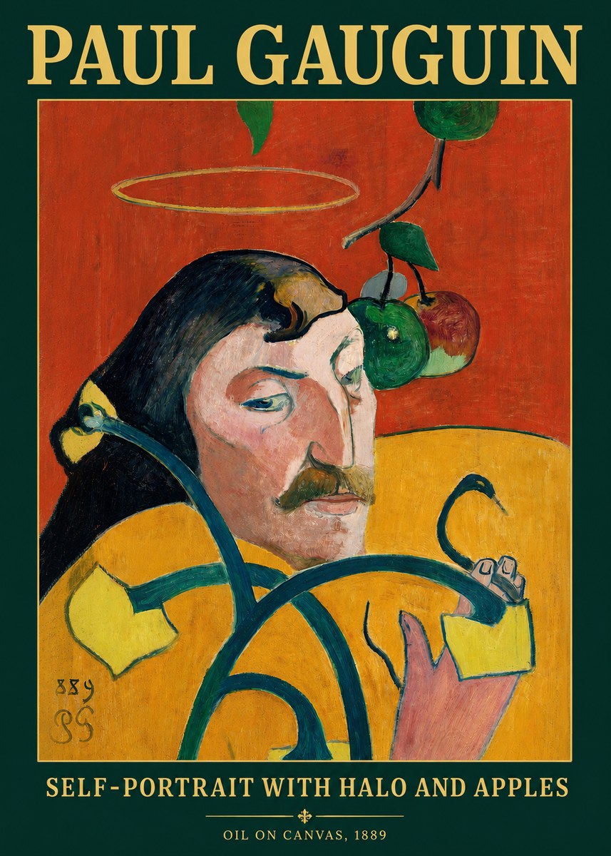 Paul Gauguin Self-portrait with Halo and Apples No3 - Póster