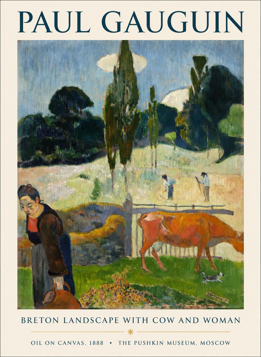 Paul Gauguin Breton Landscape with Cow and Woman No1 - Póster