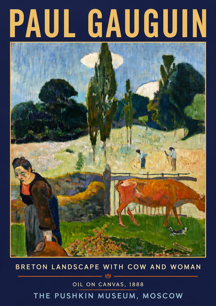 Paul Gauguin Breton Landscape with Cow and Woman No5 - Póster
