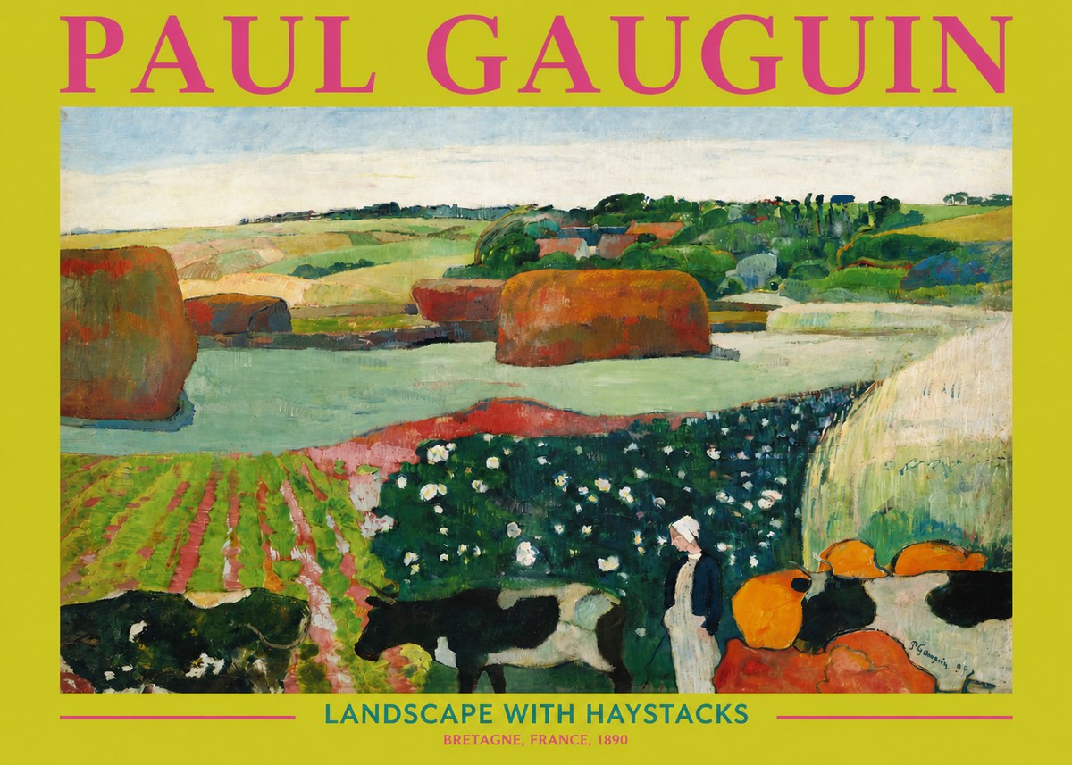 Paul Gauguin Landscape with Haystacks No3 - Póster