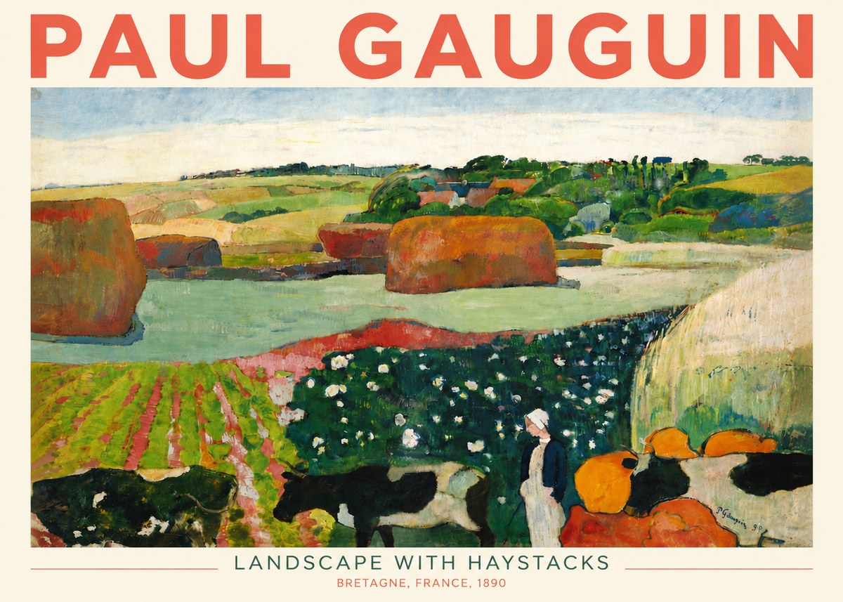 Paul Gauguin Landscape with Haystacks No4 - Póster