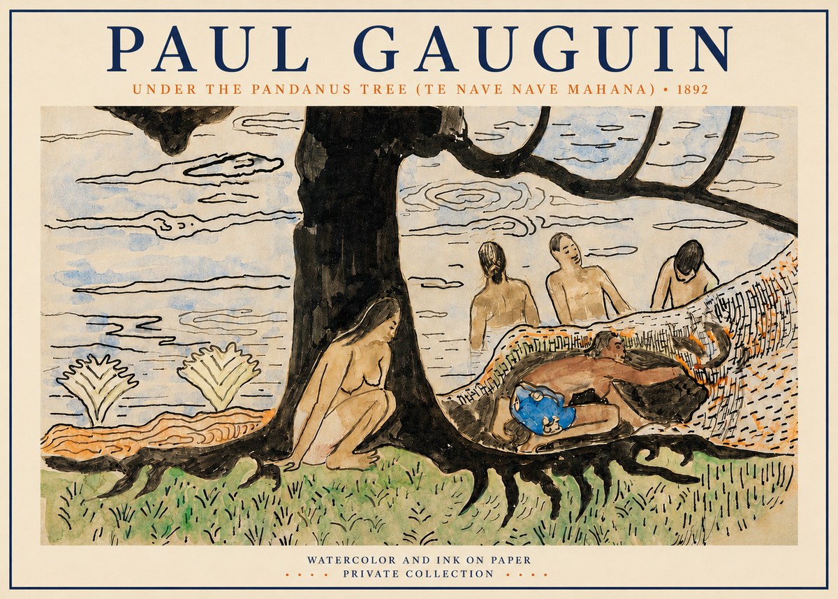 Paul Gauguin Under the Pandanus Tree (Te Nave Nave Mahana) No3 - Póster