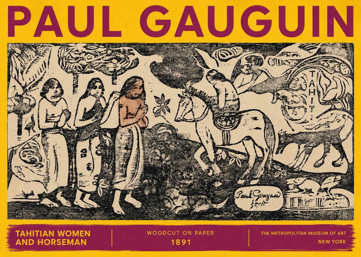 Paul Gauguin Tahitian Women and Horseman No6 - Póster
