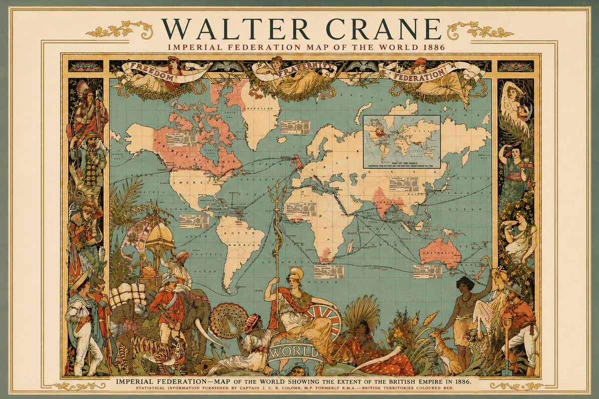 Walter Crane Imperial Federation Map of the World 1886 No5 - Póster