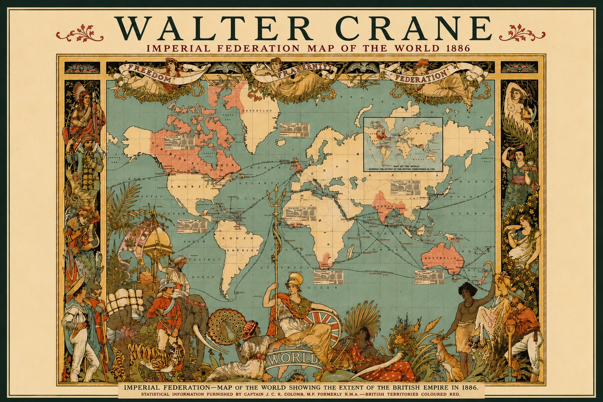 Walter Crane Imperial Federation Map of the World 1886 No6 - Póster