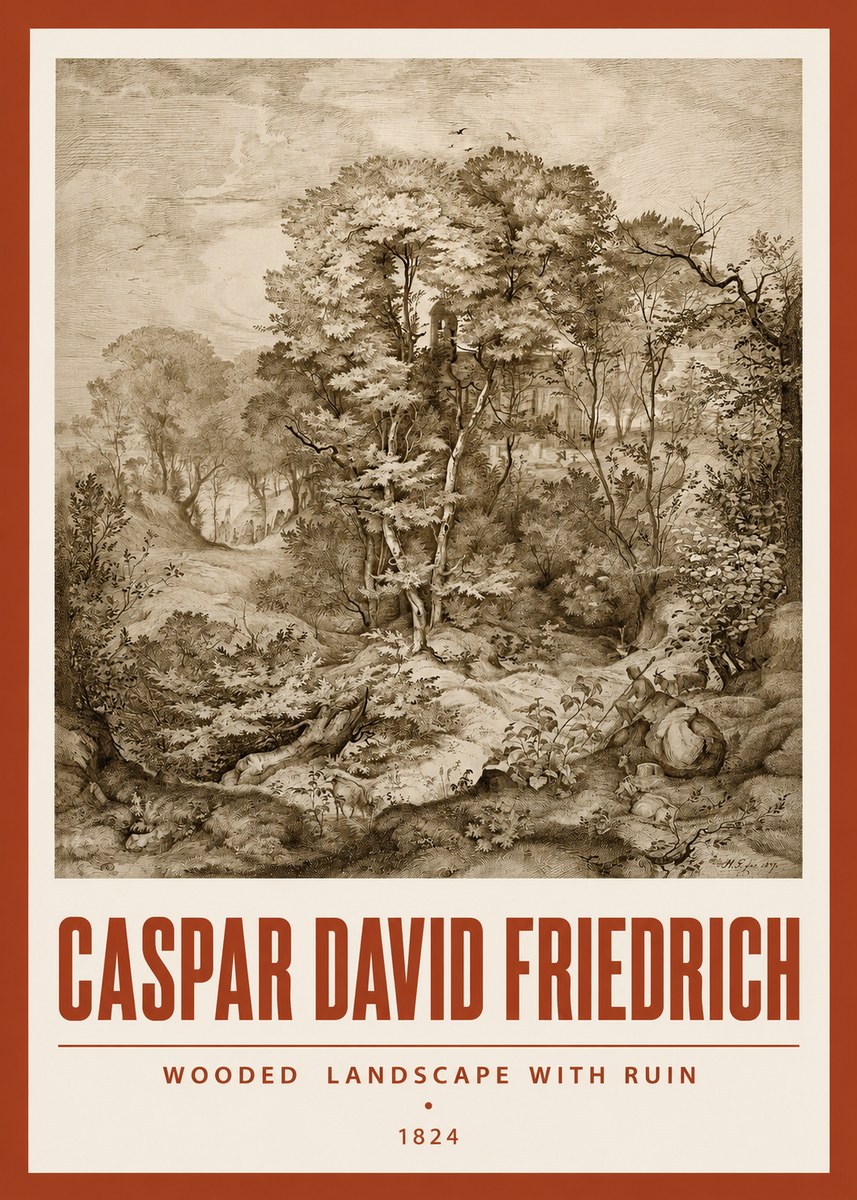 Caspar David Friedrich Wooded Landscape with Ruin No3 - Póster