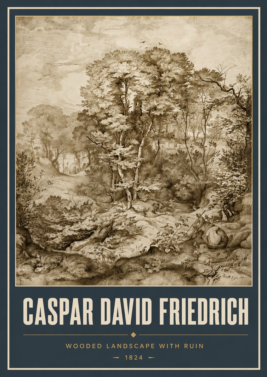 Caspar David Friedrich Wooded Landscape with Ruin No5 - Póster