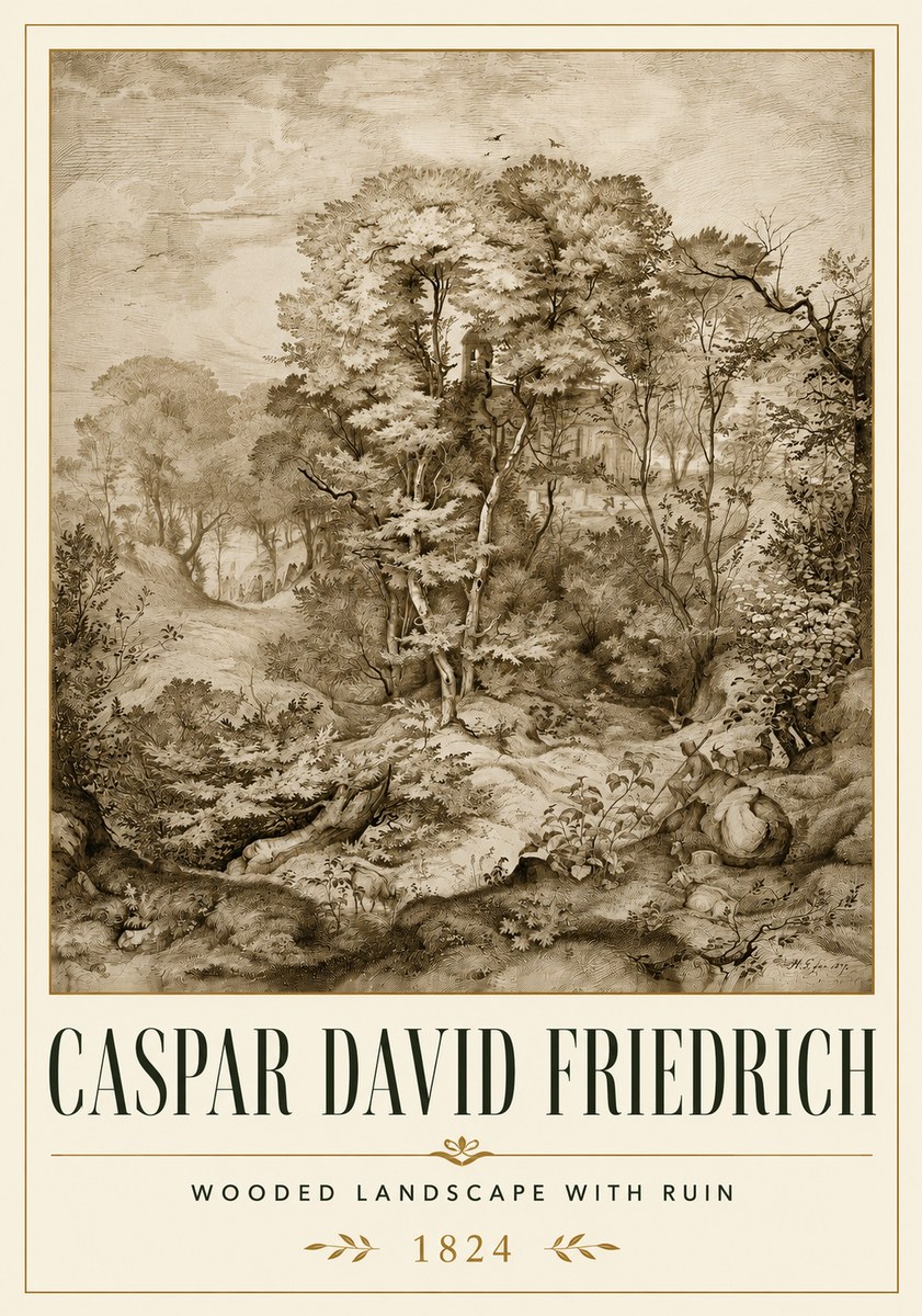 Caspar David Friedrich Wooded Landscape with Ruin No6 - Póster