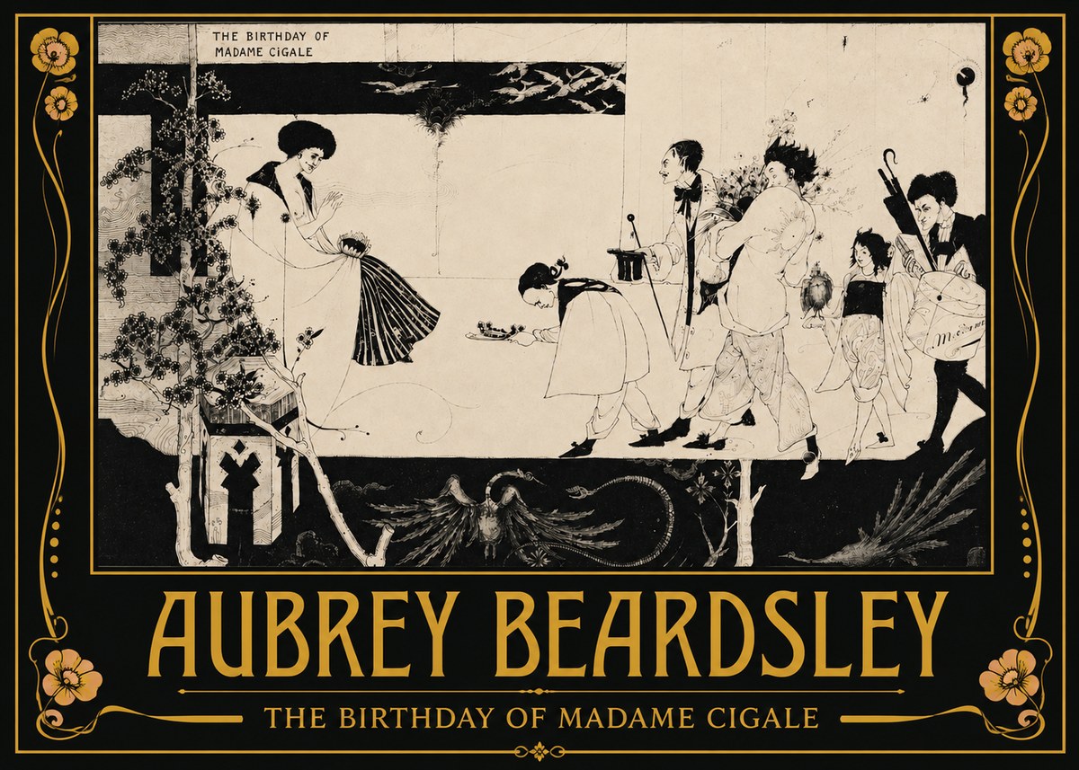 Aubrey Beardsley The Birthday of Madame Cigale No3 - Póster