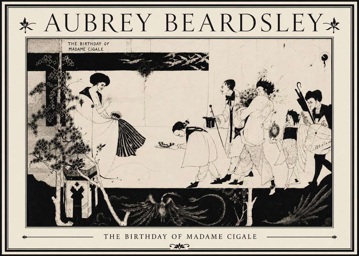 Aubrey Beardsley The Birthday of Madame Cigale No5 - Póster