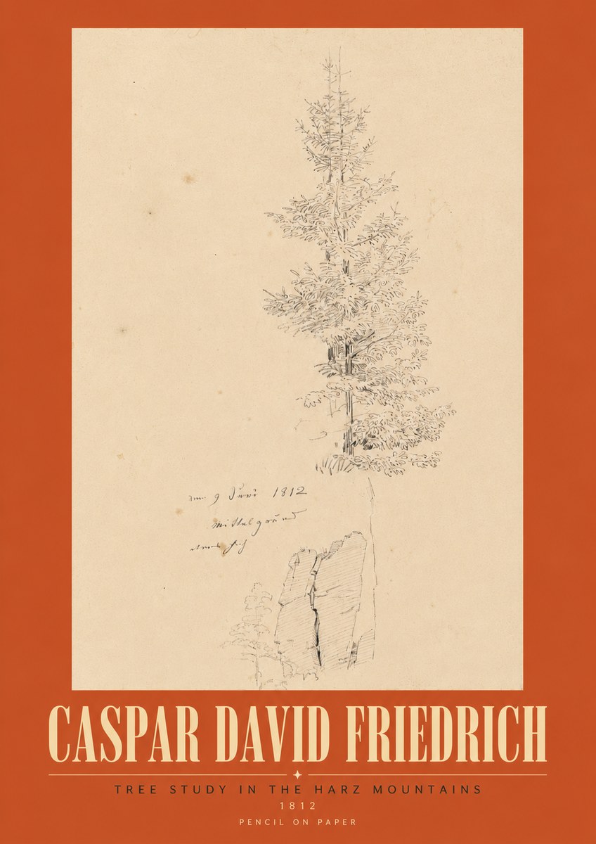 Caspar David Friedrich Tree Study in the Harz Mountains No3 - Póster