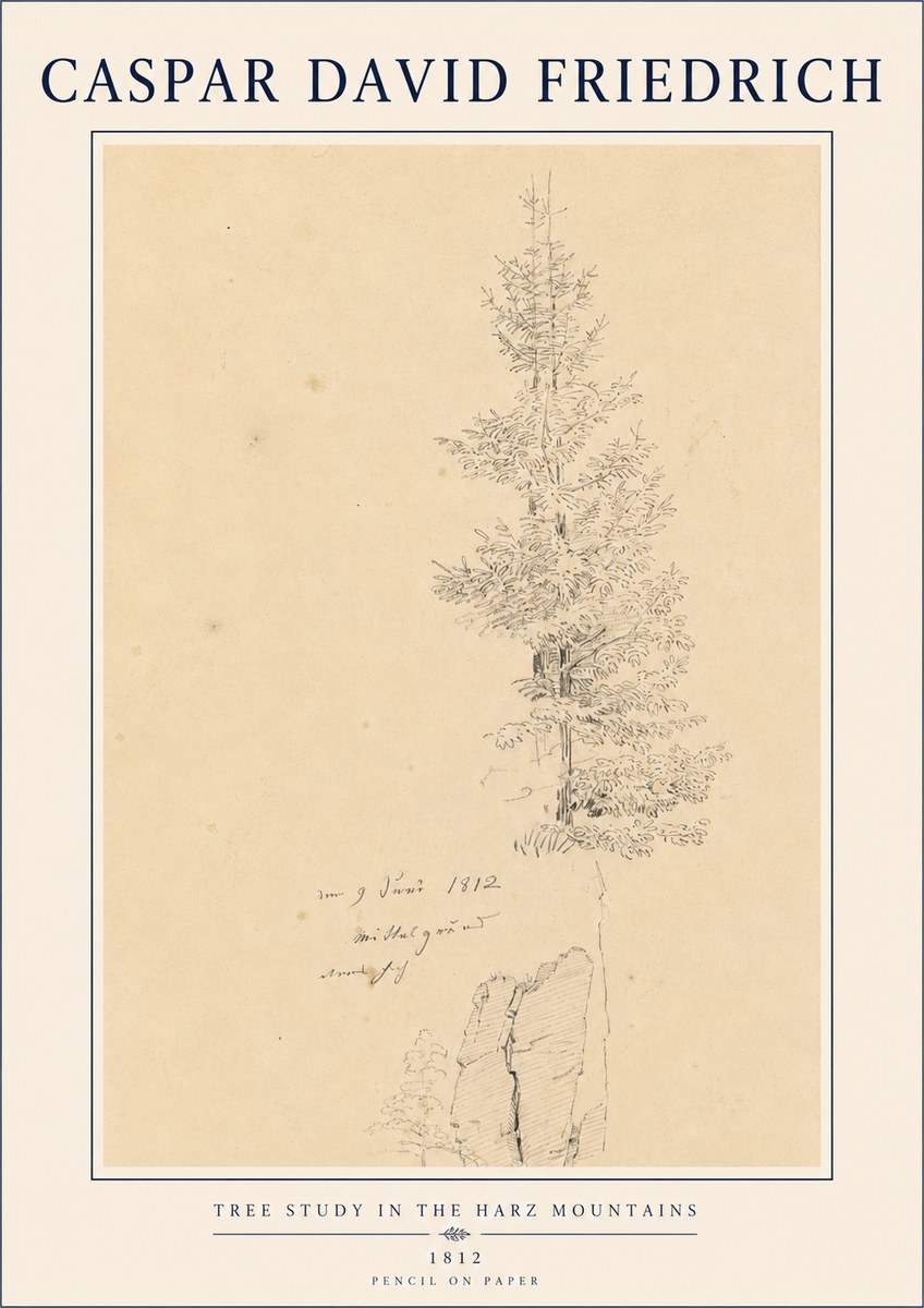 Caspar David Friedrich Tree Study in the Harz Mountains No4 - Póster
