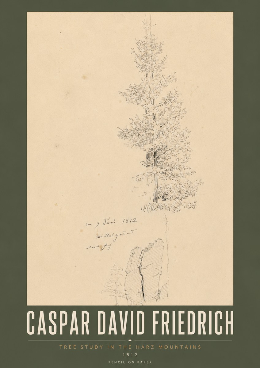 Caspar David Friedrich Tree Study in the Harz Mountains No5 - Póster