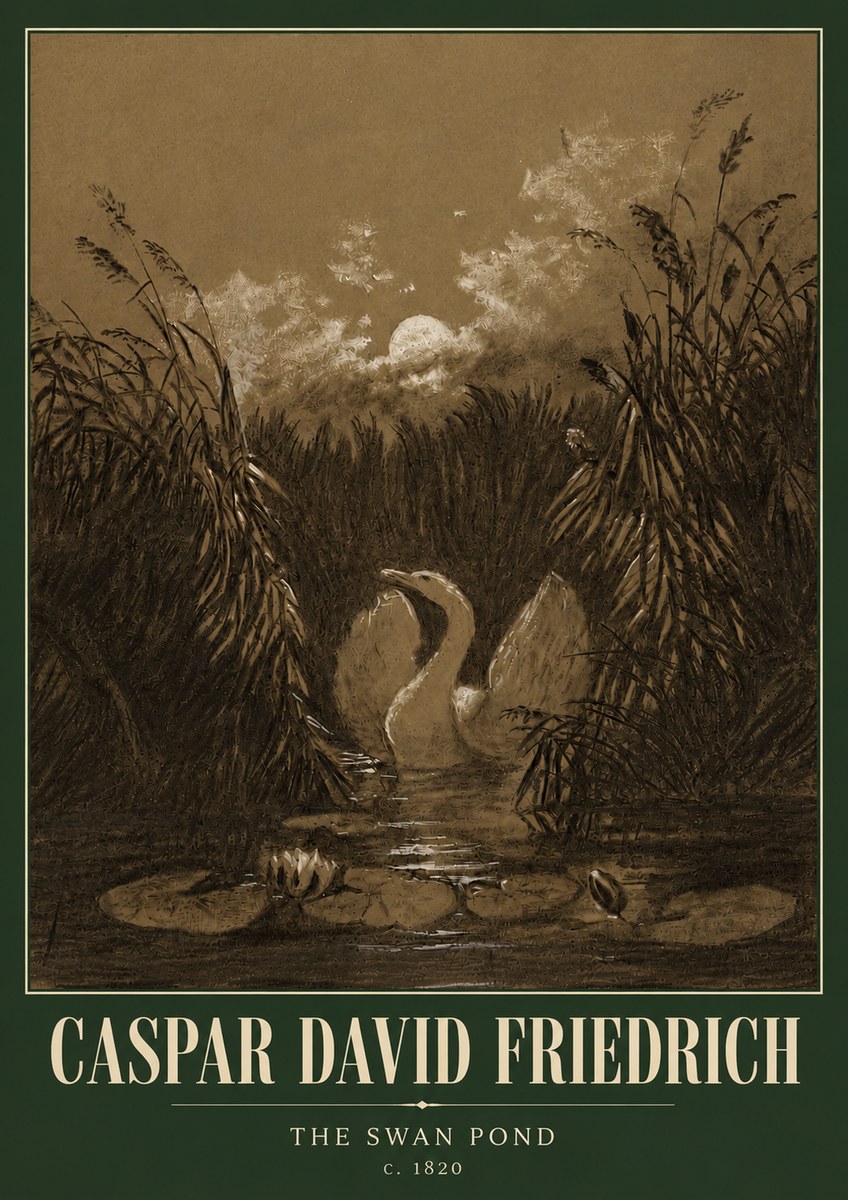 Caspar David Friedrich The Swan Pond No5 - Póster