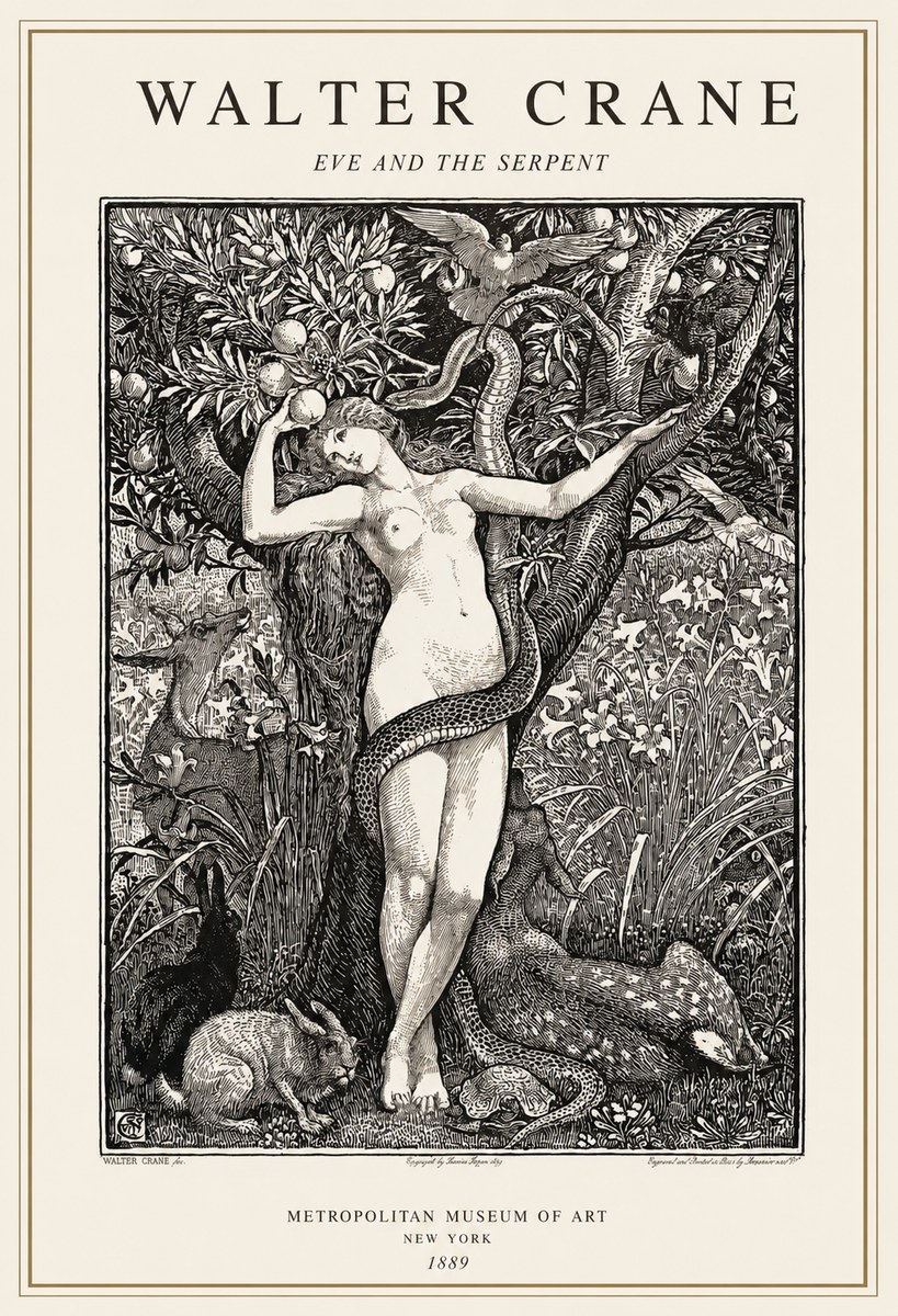 Walter Crane Eve and the Serpent No1 - Póster