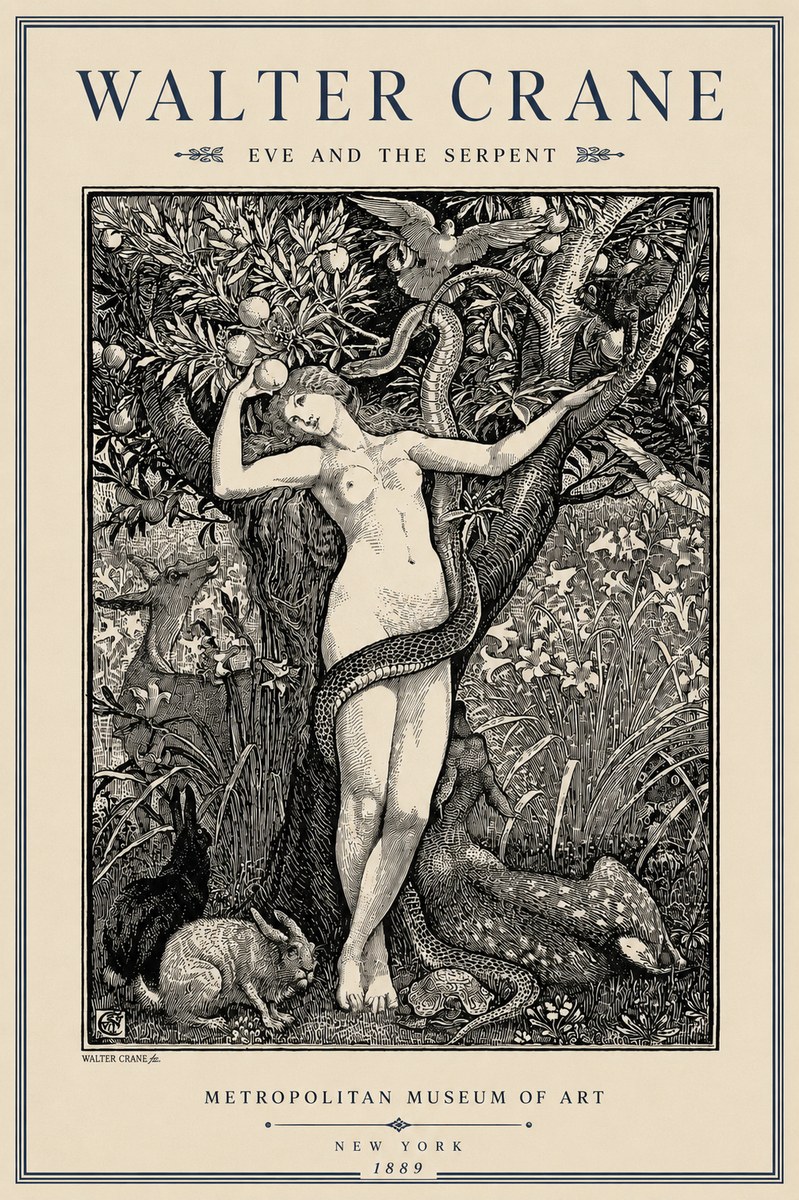 Walter Crane Eve and the Serpent No3 - Póster