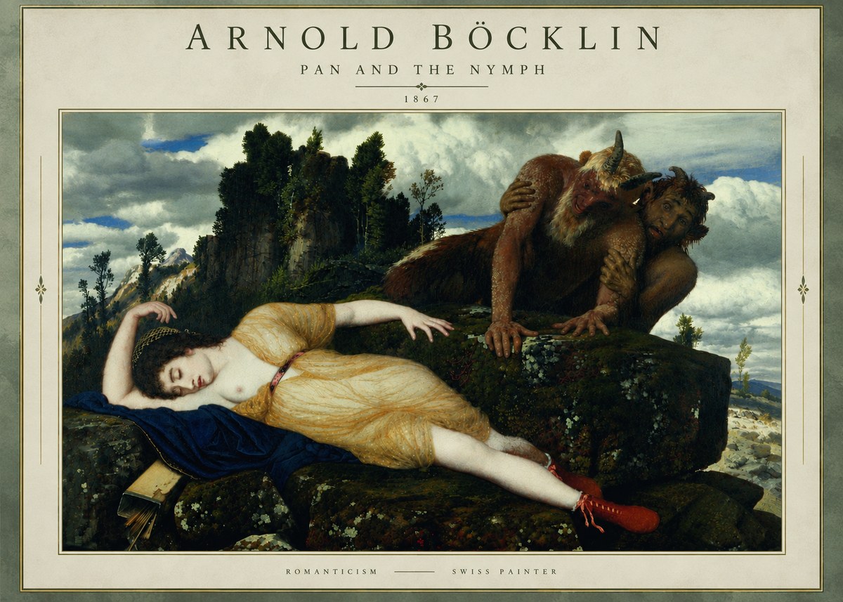 Arnold Böcklin Pan and the Nymph No3 - Póster