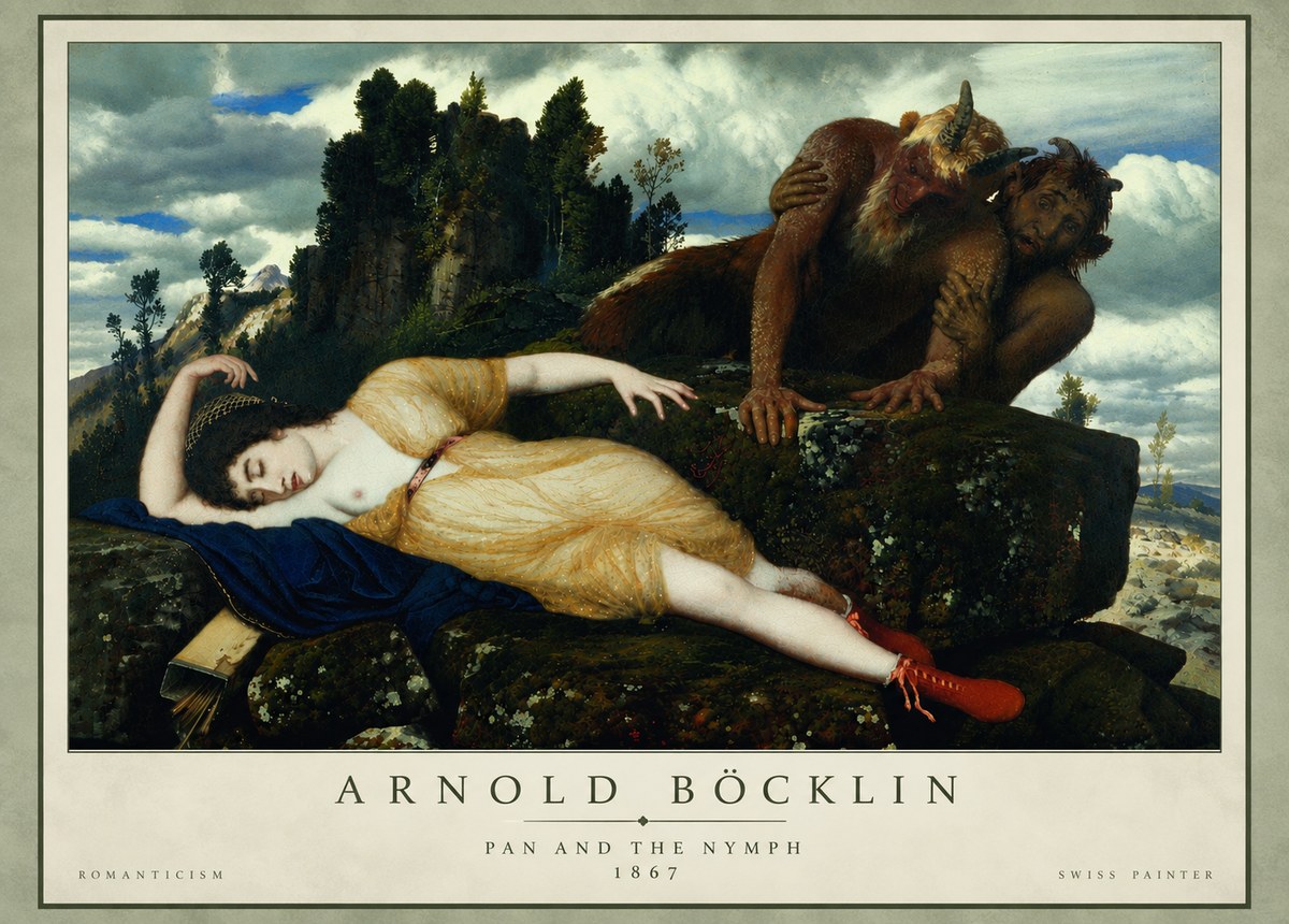 Arnold Böcklin Pan and the Nymph No4 - Póster