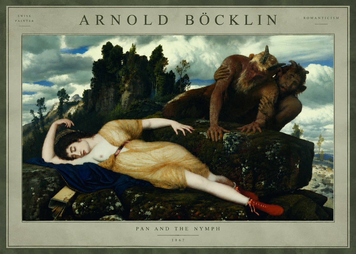 Arnold Böcklin Pan and the Nymph No5 - Póster