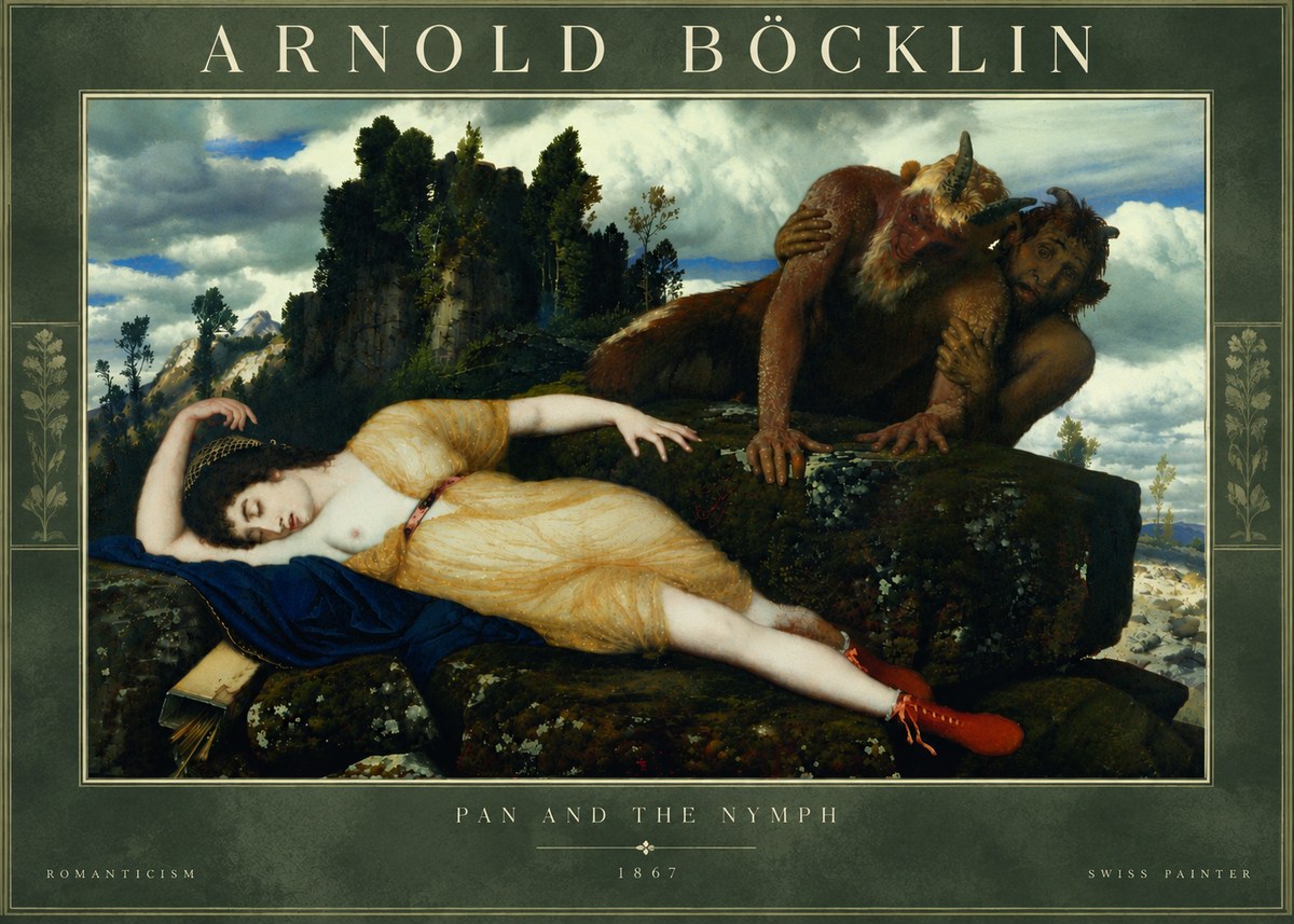Arnold Böcklin Pan and the Nymph No6 - Póster