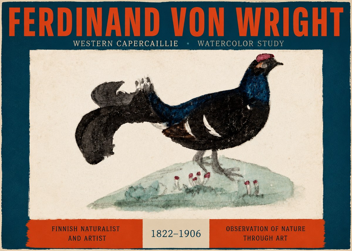 Ferdinand von Wright Western Capercaillie - Watercolor Study No2 - Póster