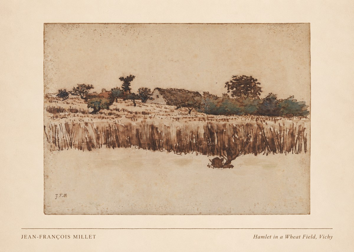 Jean-François Millet Hamlet in a Wheat Field, Vichy No3 - Póster