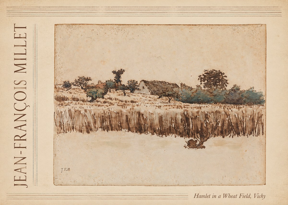 Jean-François Millet Hamlet in a Wheat Field, Vichy No4 - Póster