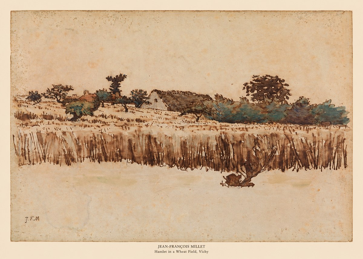 Jean-François Millet Hamlet in a Wheat Field, Vichy No5 - Póster