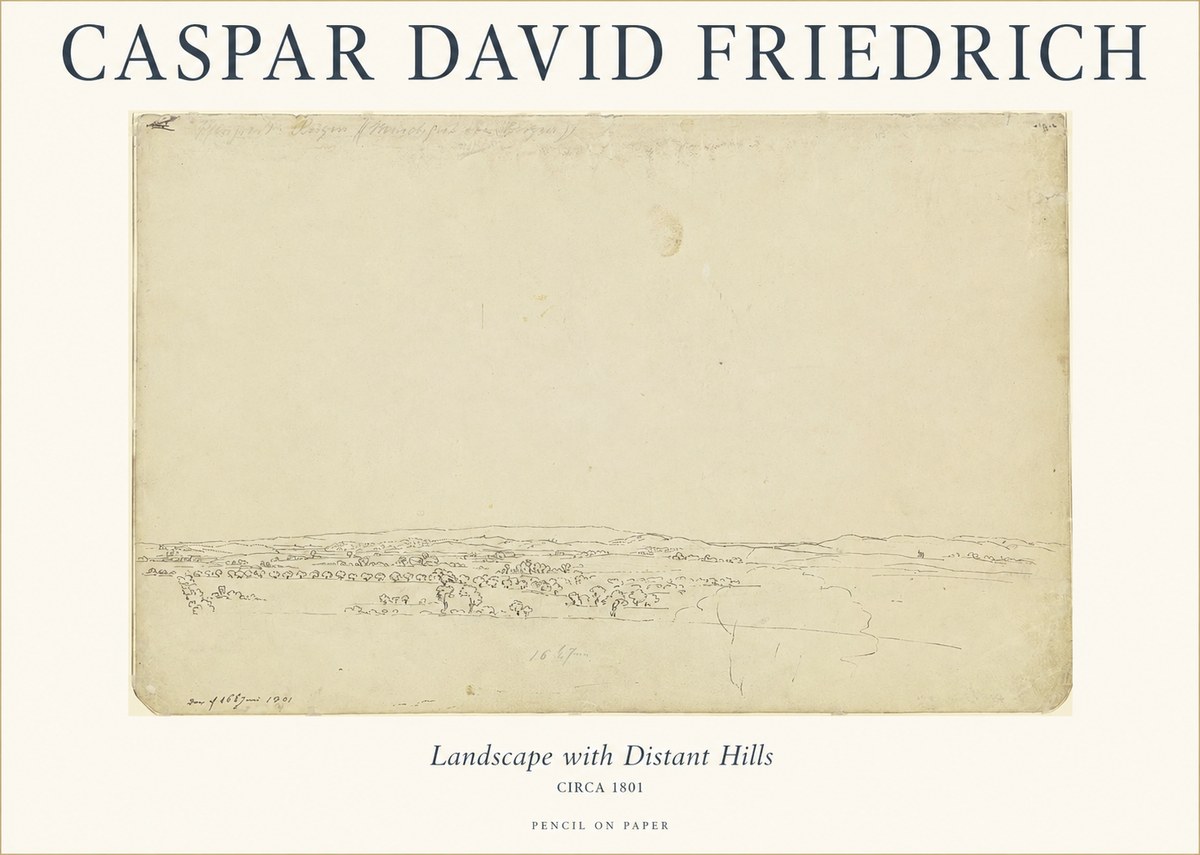 Caspar David Friedrich Landscape with Distant Hills No1 - Póster