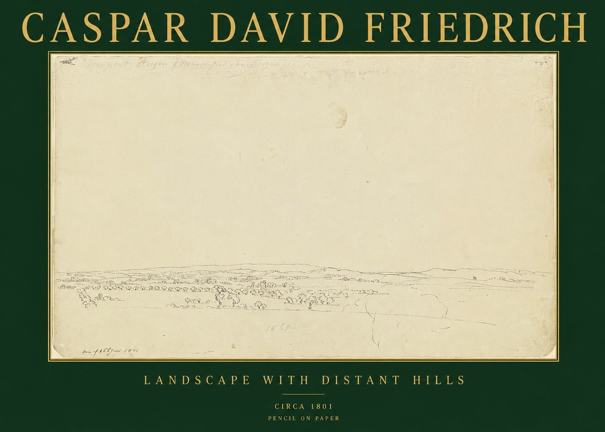 Caspar David Friedrich Landscape with Distant Hills No2 - Póster
